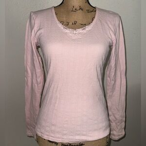 Light Pink Lace-Trim Long Sleeve Tee